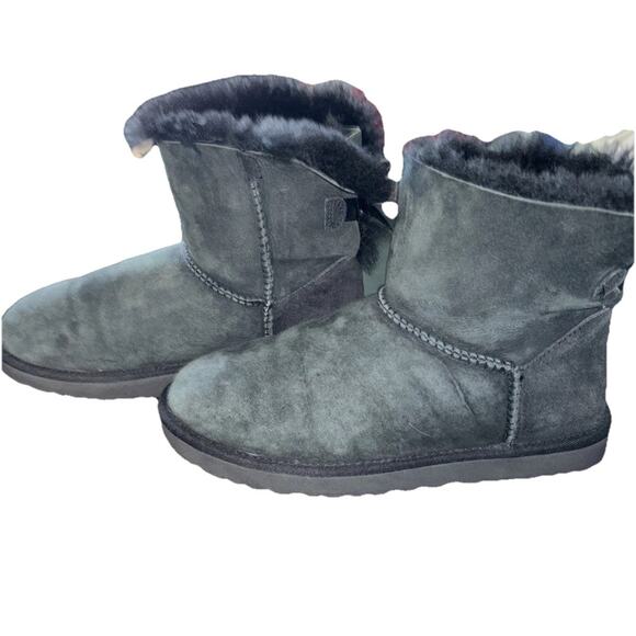 UGG Australia‎ Women's Sz 8 BAILEY BOW Black Shearling Sheepskin Ankle Boots - Picture 5 of 11